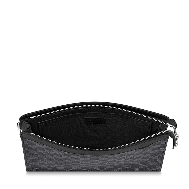 商品Louis Vuitton|预售十天 Louis Vuitton/路易威登 22春夏新款STANDING POUCH系列 男士黑色棋盘帆布配皮徽标印花银扣拉链开合手拿包N64612,价格¥8488,第3张图片详细描述
