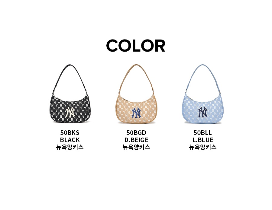 商品MLB|【韩国直邮|包邮包税】MLB Monogram系列 NY纽约洋基队 字母复古老花印花时尚出街潮流单肩腋下包 女款 卡其棕蓝,价格¥613,第11张图片详细描述