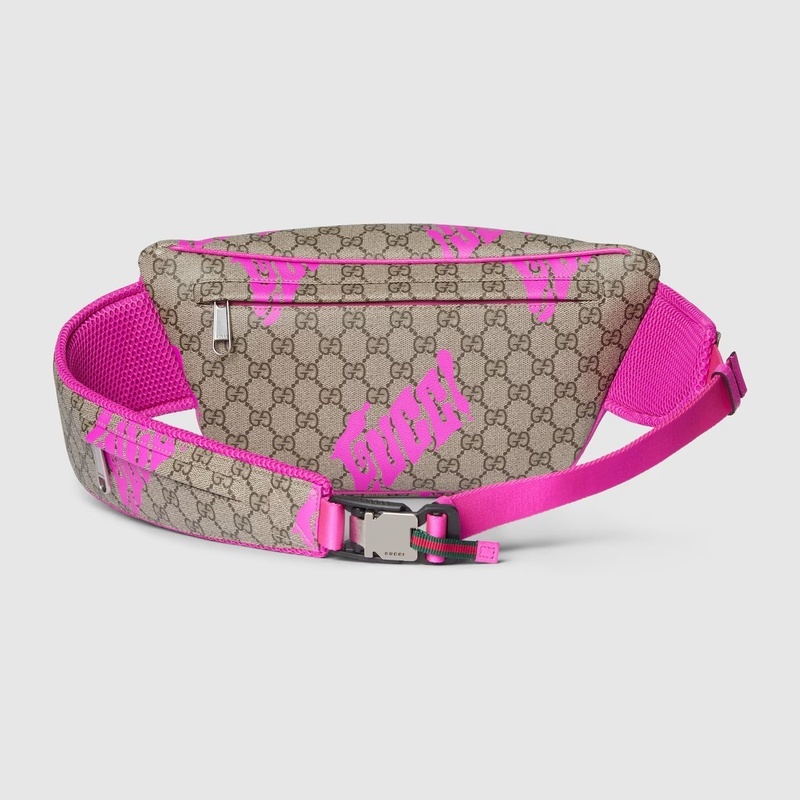 商品Gucci|古驰 男士米白/深棕色/亮粉色帆布logo标识印花拉链开合大号腰包 834963FAEQF9769,价格¥13400,第22张图片详细描述
