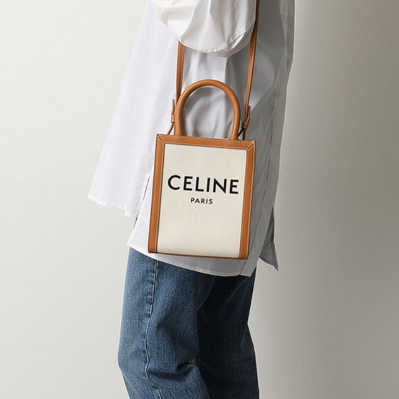 商品Celine|【国内直发已中检】celine赛琳女包单肩包竖款琴谱托特包迷你款黄棕色 ,价格¥5919,第1张图片详细描述