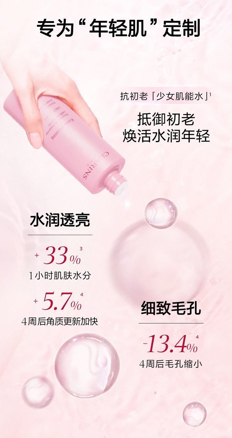 商品Clarins|娇韵诗 青春赋活精华水爽肤水200ml 少女水 粉水  【新旧包装随机发货】,价格¥242,第10张图片详细描述