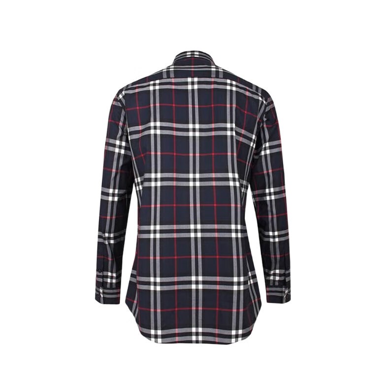 商品Burberry|BURBERRY/博柏利 男士海军蓝棉质红条中格纹经典款衬衫80208651,价格¥1650,第3张图片详细描述
