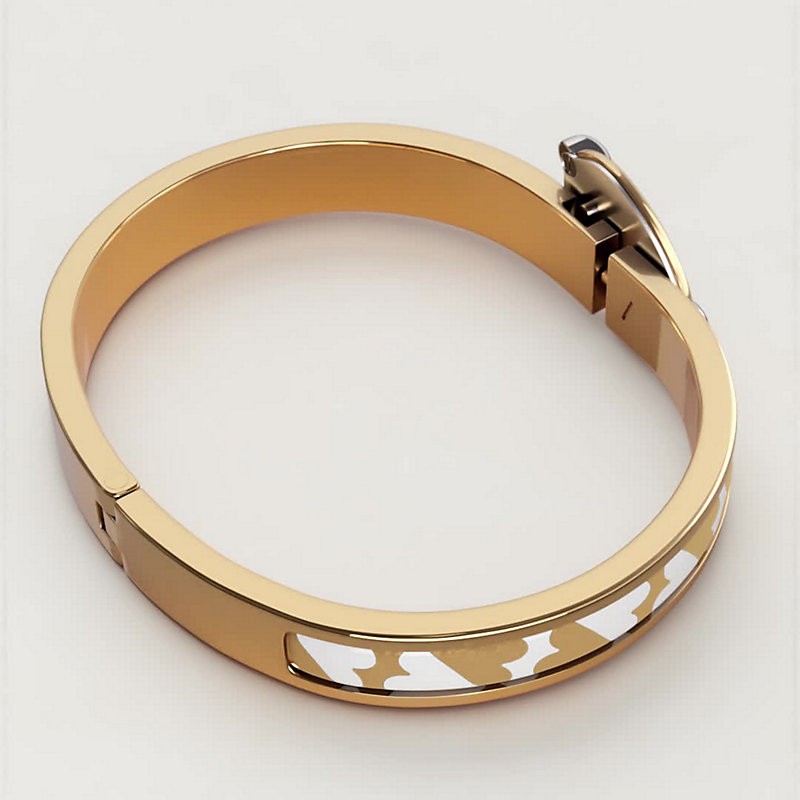 商品Hermes|爱马仕 女士金色/白色珐琅Mini Clic扑克牌手链 H203312FC6,价格¥6009,第5张图片详细描述