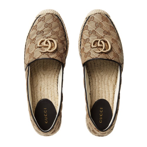 商品Gucci|【包税】GUCCI/古驰 新款女士黑色皮革GG经典帆布麻底平底布鞋621239KQWM09765,价格¥4439,第2张图片详细描述