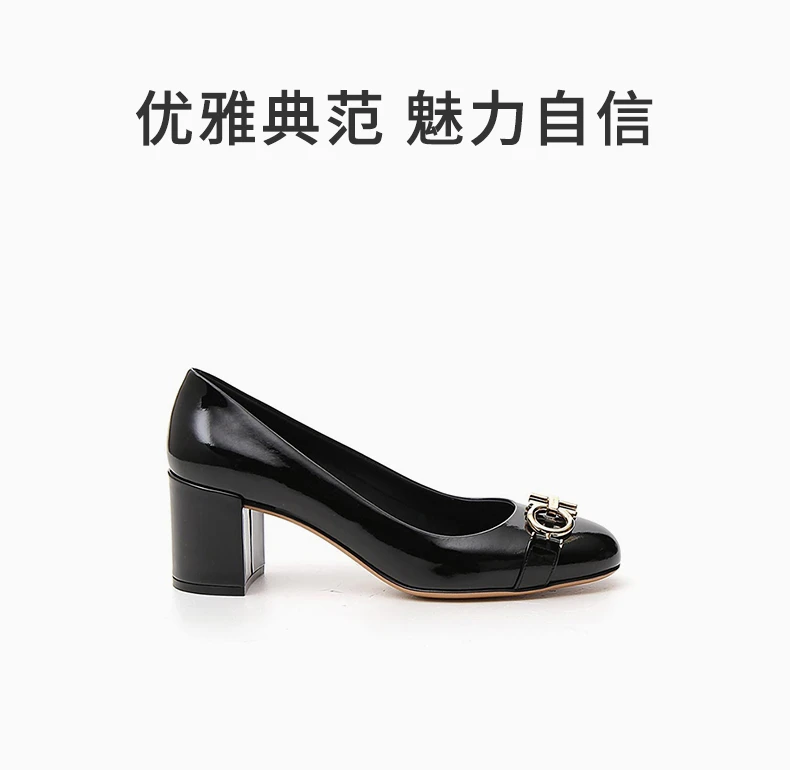 商品Salvatore Ferragamo|SALVATORE FERRAGAMO 菲拉格慕 女士黑色小牛皮中跟鞋 01-N765-693658,价格¥3260,第1张图片详细描述