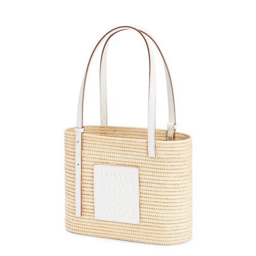 商品Loewe|【包税】预定2-3周 LOEWE/罗意威 21春夏新款Square Basket系列 小号自然色白色拉菲草编织配皮方形手提篮子包0010562270,价格¥4954,第4张图片详细描述