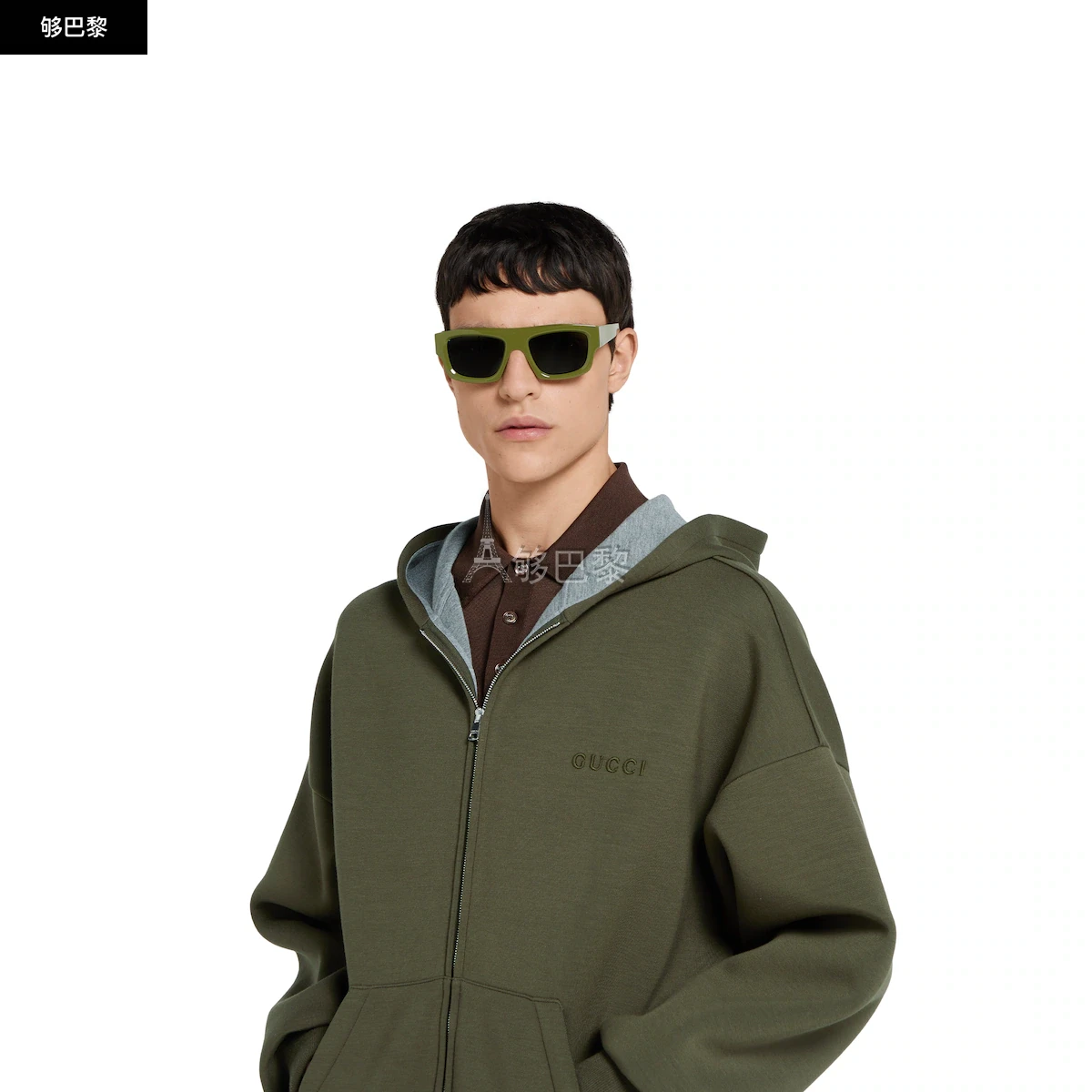 商品Gucci|【预售】 古驰 24秋冬 男士 卫衣 饰刺绣针织连帽卫衣 824341 XJG70 3022,价格¥13632,第3张图片详细描述