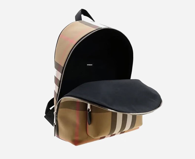 商品Burberry|【现货】博柏利 灰褐色纺织格纹装饰拉链配口袋双肩包80845501,价格¥4536,第4张图片详细描述