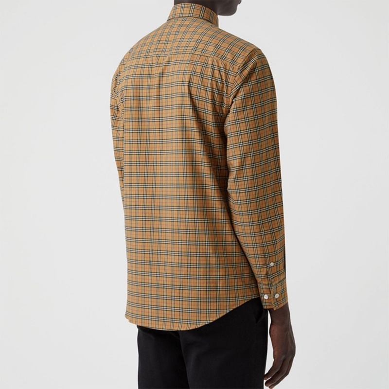 商品Burberry|【现货】博柏利 经典款 男士典藏米色棉质小格纹长袖衬衫,价格¥1532,第5张图片详细描述