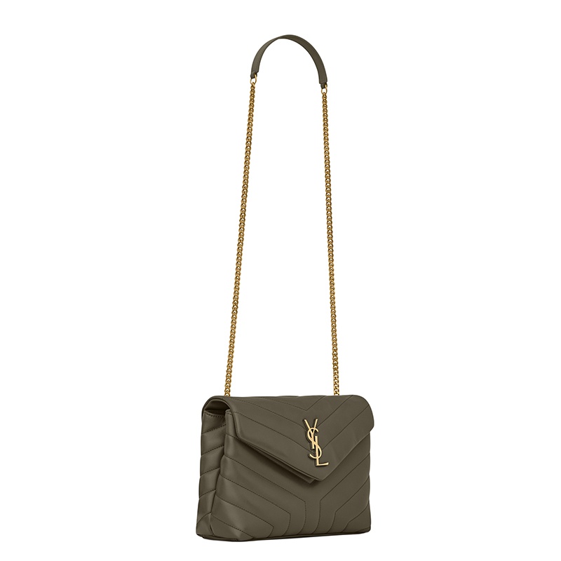 商品Yves Saint Laurent|SAINT LAURENT PARIS/圣罗兰 YSL 22春夏新款LOULOU系列 女士小号灰�卡其色"Y"形绗缝牛皮革金扣翻盖单肩斜挎包,价格¥16874,第5张图片详细描述