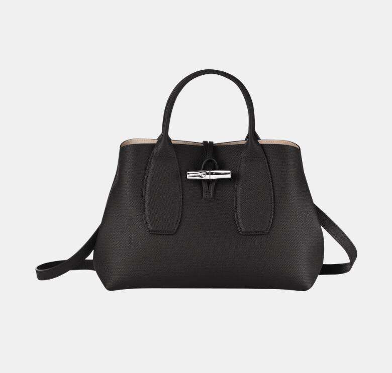 商品[国内直发] Longchamp|珑骧女士ROSEAU系列30中号牛皮革竹节扣可拆卸肩带手提单肩斜挎包比格包灰色棕色黑色10058 HPN ,价格¥3755,第5张图片详细描述