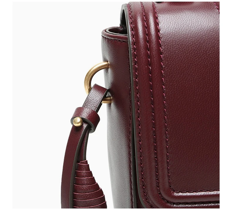 商品Tory Burch|TORY BURCH 女士深红色皮革绗缝流苏细节手提单肩斜挎包 61398-639,价格¥3201,第8张图片详细描述