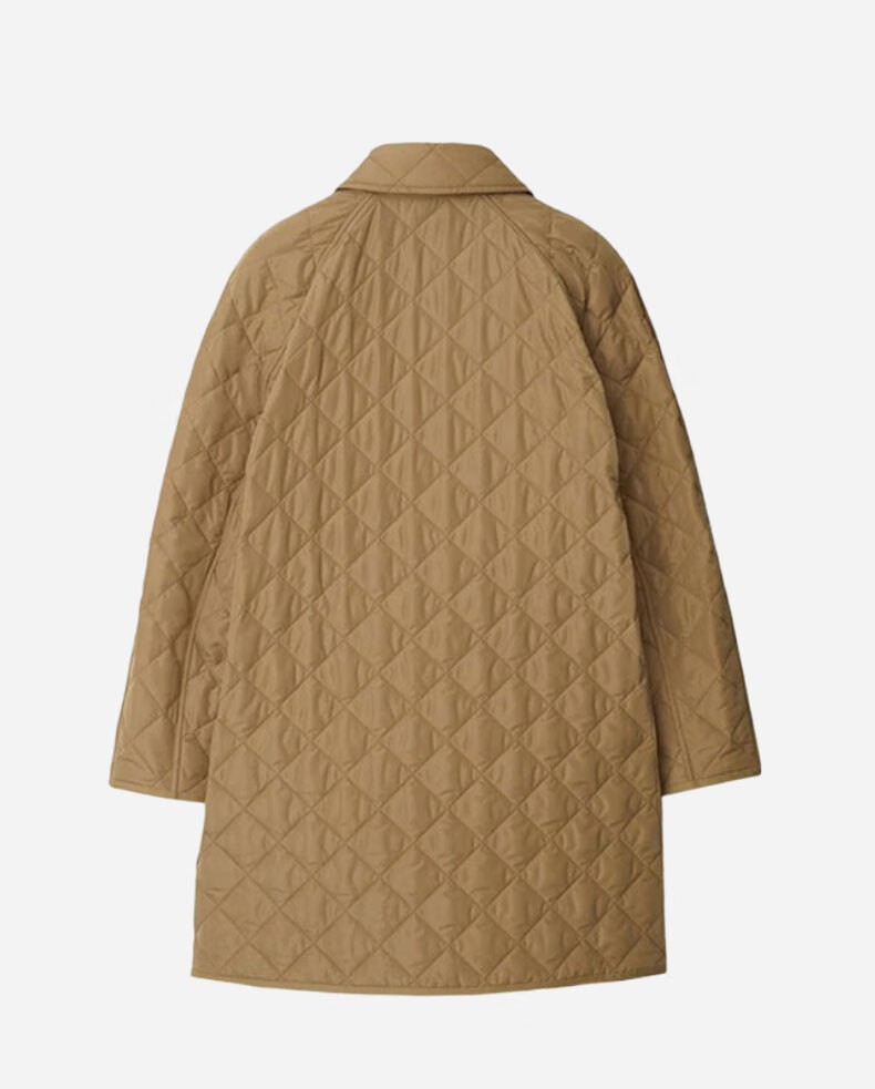 商品Burberry|BURBERRY博柏利 女士棕色聚酯制Logo标贴翻领双排扣棉服,价格¥3158,第3张图片详细描述