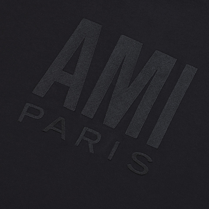 商品AMI|Ami 22年春夏新款 男女同款黑色纯有机棉大Logo刺绣短袖T恤,价格¥1246,第5张图片详细描述