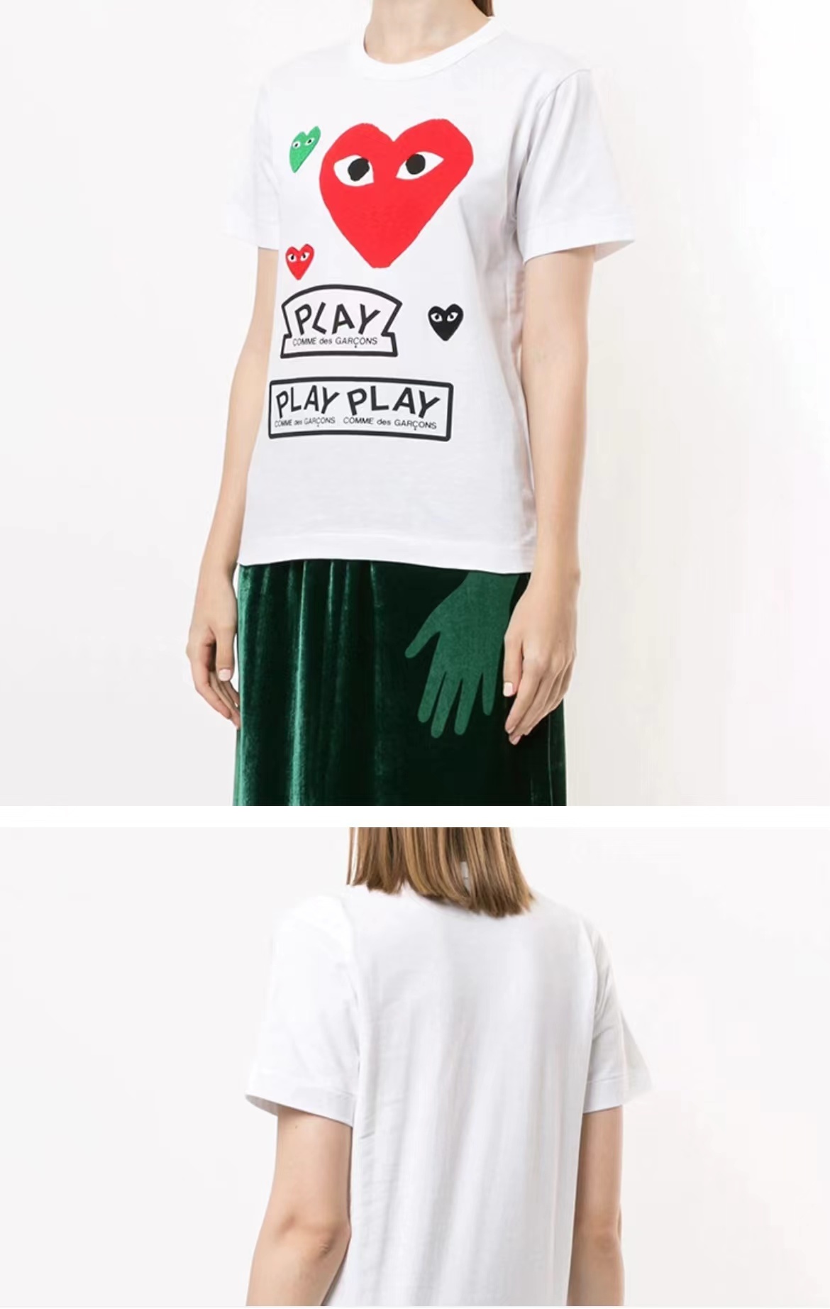 商品Comme des Garcons|红色爱心短袖女款白色AZ-T279-051（澳门仓发货）,价格¥933,第2张图片详细描述