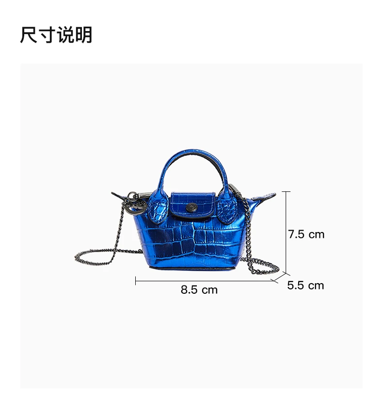 商品[国内直发] Longchamp|LONGCHAMP 女士宝蓝色牛皮鳄鱼纹迷你手提单肩斜挎包 10099HVC127,价格¥1983,第3张图片详细描述