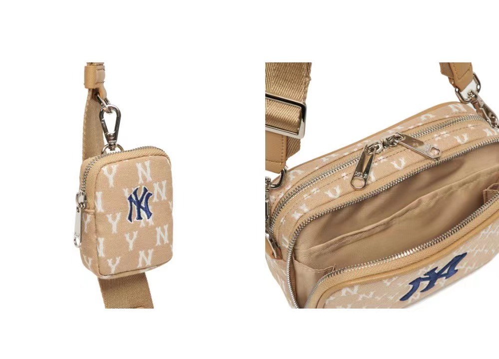 商品MLB|【享贝家】MLB 复古老花满印 字母大Logo NY纽约洋基队 可拆卸相机包 子母包单肩包 卡其色 3ACRS022N-50BGD,价格¥420,第4张图片详细描述