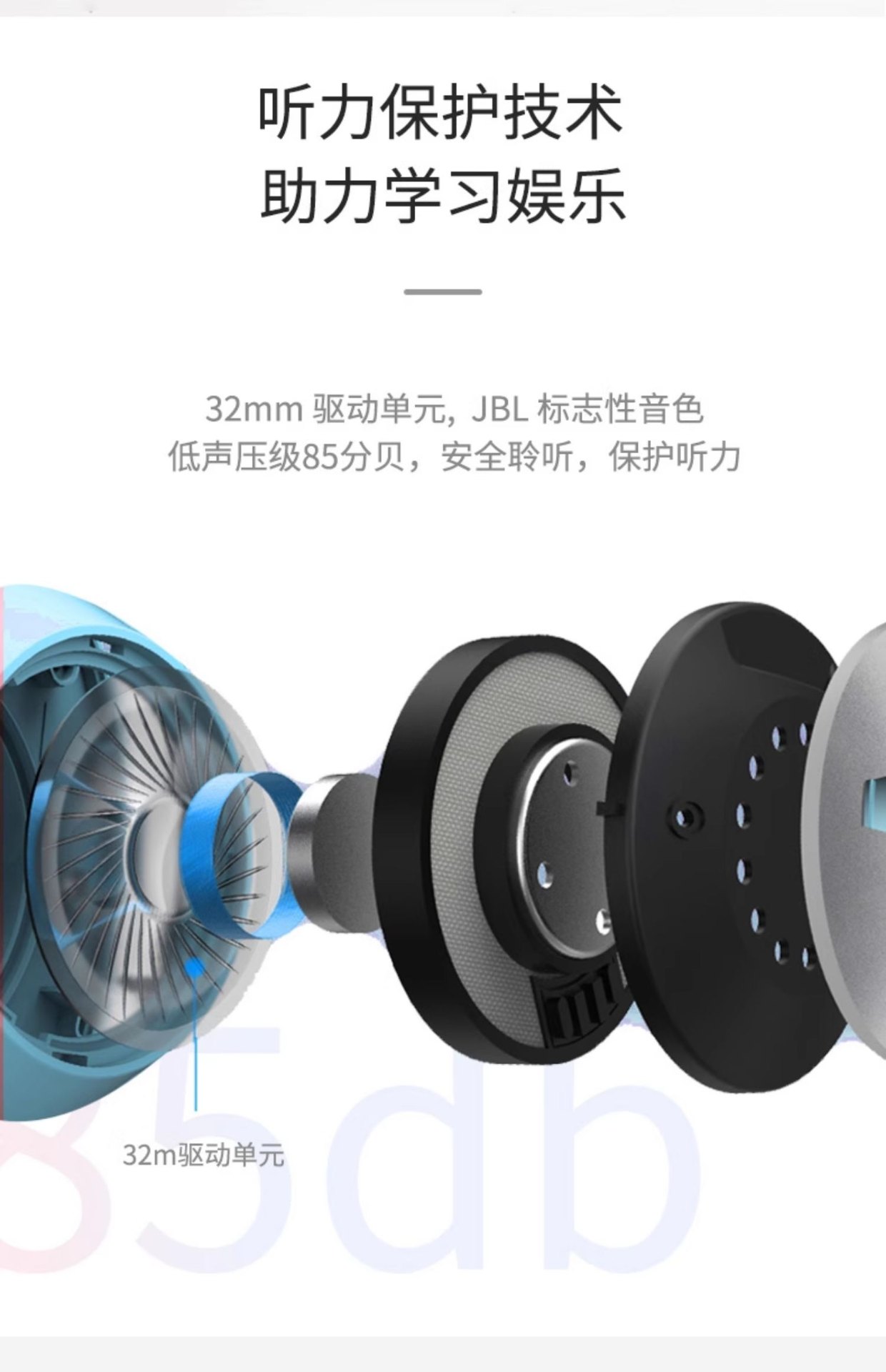 商品[国内直发] JBL|JR310儿童有线头戴式低分贝耳机学生学习保护听力耳麦,价格¥266,第10张图片详细描述
