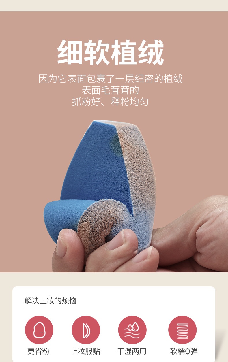 商品[国内直发] GLENVINTEN|格兰云顿干湿两用Q弹省粉植绒美妆蛋不掉毛不吃粉化妆工具,价格¥111,第2张图片详细描述