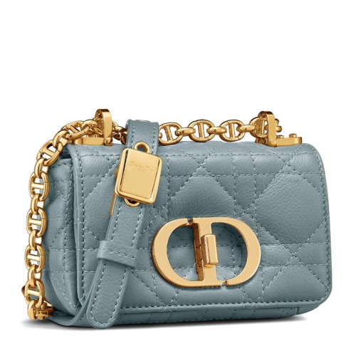 商品Dior|【包税】DIOR/迪奥 CARO系列 女士超迷你天蓝色柔软牛皮革藤格纹金扣金链单肩斜挎链条包S2022UWHC_M81B,价格¥17016,第2张图片详细描述