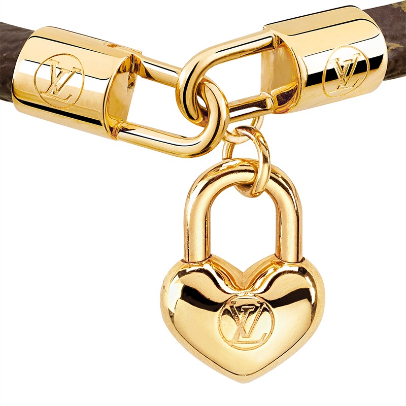 商品Louis Vuitton|预售十天 Louis Vuitton/路易威登 22春夏新款CRAZY IN LOCK系列 米色/棕色老花帆布小牛皮内衬金色心形锁饰手链M6451E,价格¥2845,第3张图片详细描述