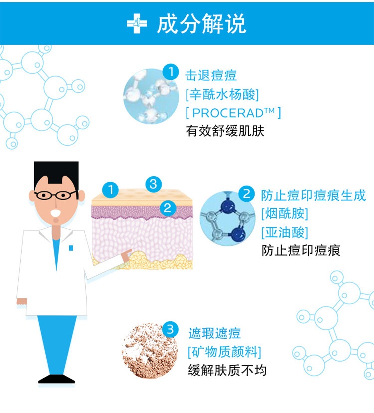 商品La Roche Posay|理肤泉 青春痘素颜调理精华乳40mlDUO乳(乳液霜面清痘精华 控油） LIGHT自然色,价格¥168,第7张图片详细描述