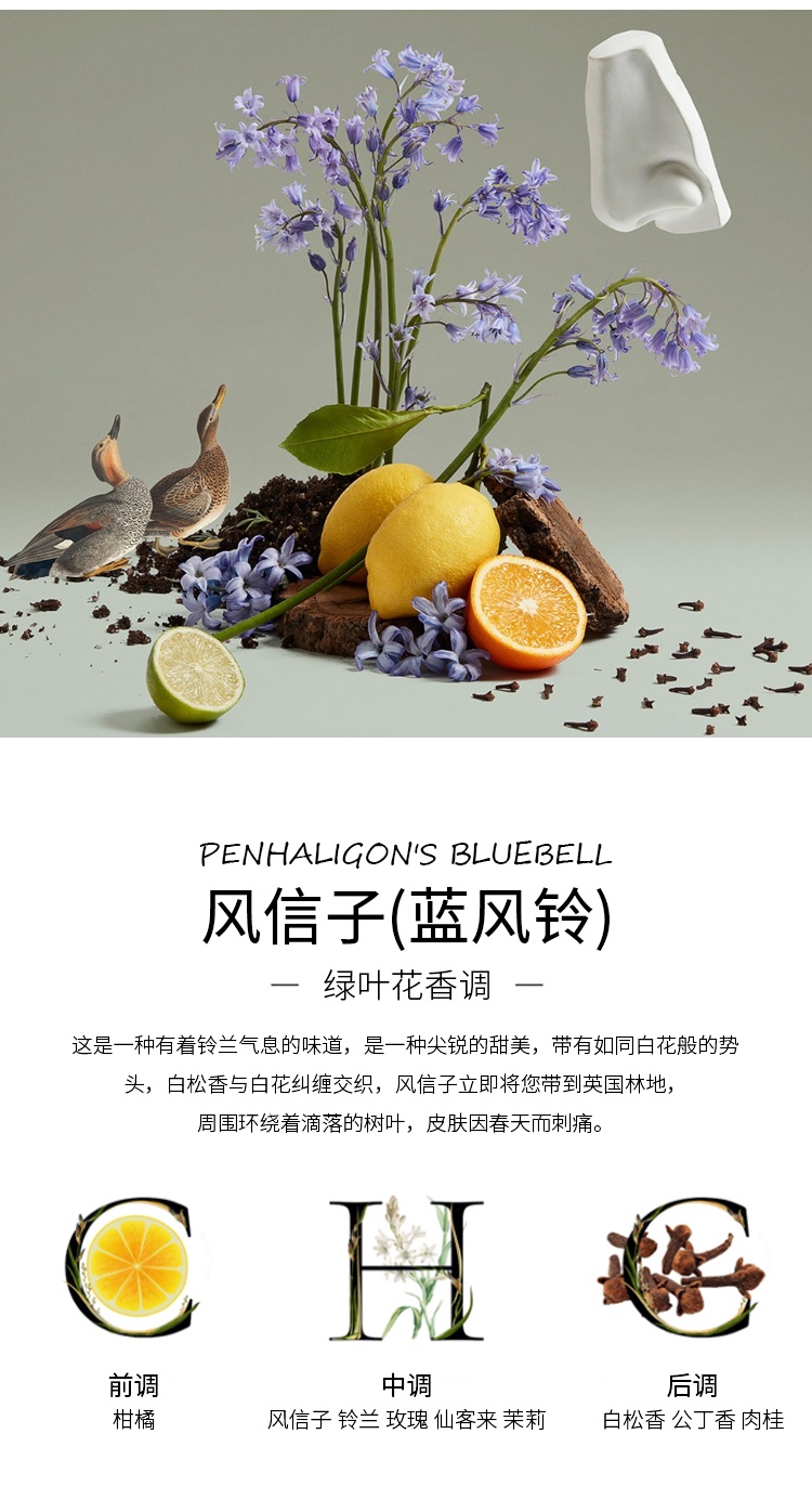 商品Penhaligon's|潘海利根风信子(蓝风铃) 女士淡香水 100ml 绿叶花香调,价格¥947,第6张图片详细描述