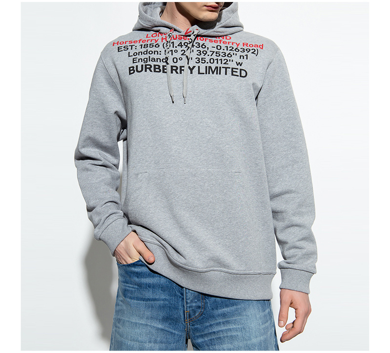 商品Burberry|BURBERRY 男士灰色棉质连帽卫衣 8048283,价格¥3383,第7张图片详细描述