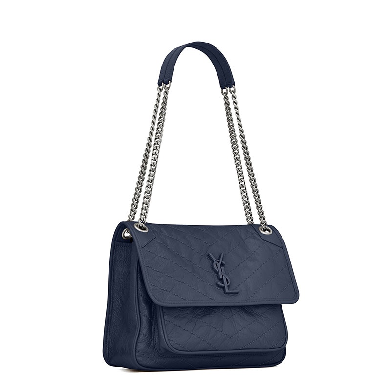 商品Yves Saint Laurent|SAINT LAURENT PARIS/圣罗兰 YSL 22新款NIKI系列 女士中号海洋蓝褶皱牛皮革同色系徽标扣翻盖开合单肩链条包6331580EN044147,价格¥17733,第6张图片详细描述