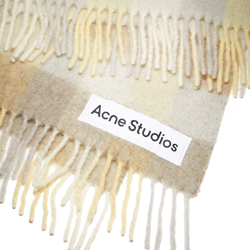 商品Acne Studios|ACNE STUDIOS 男女同款淡黄色/米色/灰色格纹羊驼毛混纺毛毯围巾,价格¥3983,第2张图片详细描述