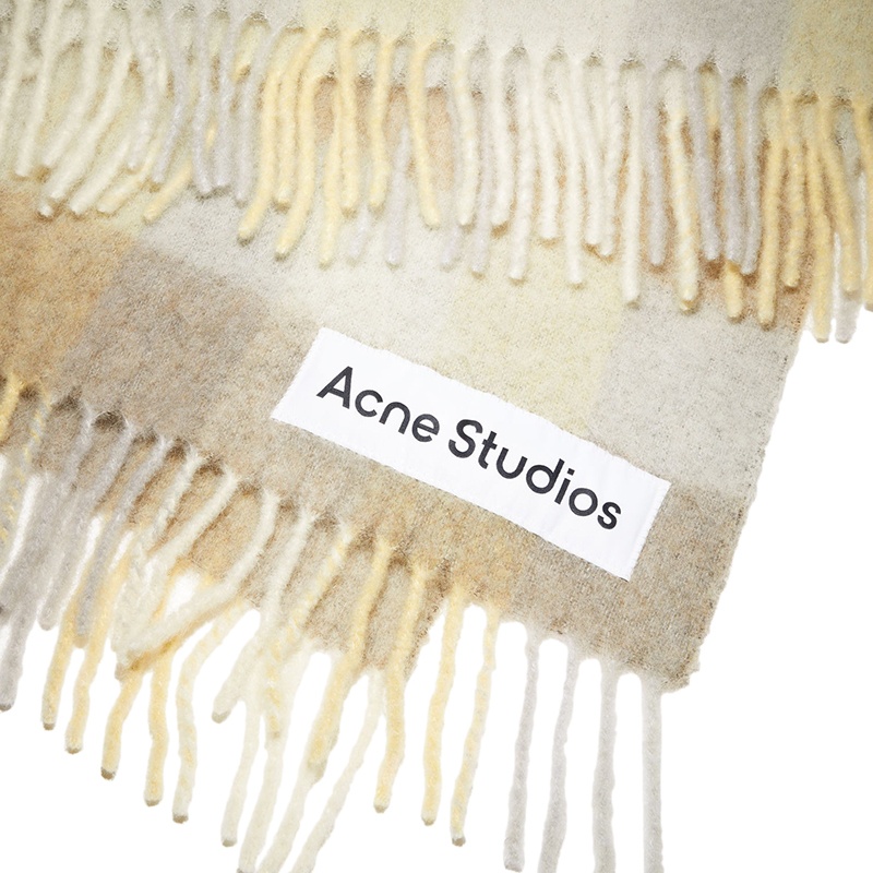 商品Acne Studios|ACNE STUDIOS 男女同款淡黄色/米色/灰色格纹羊驼毛混纺毛毯围巾,价格¥3929,第2张图片详细描述