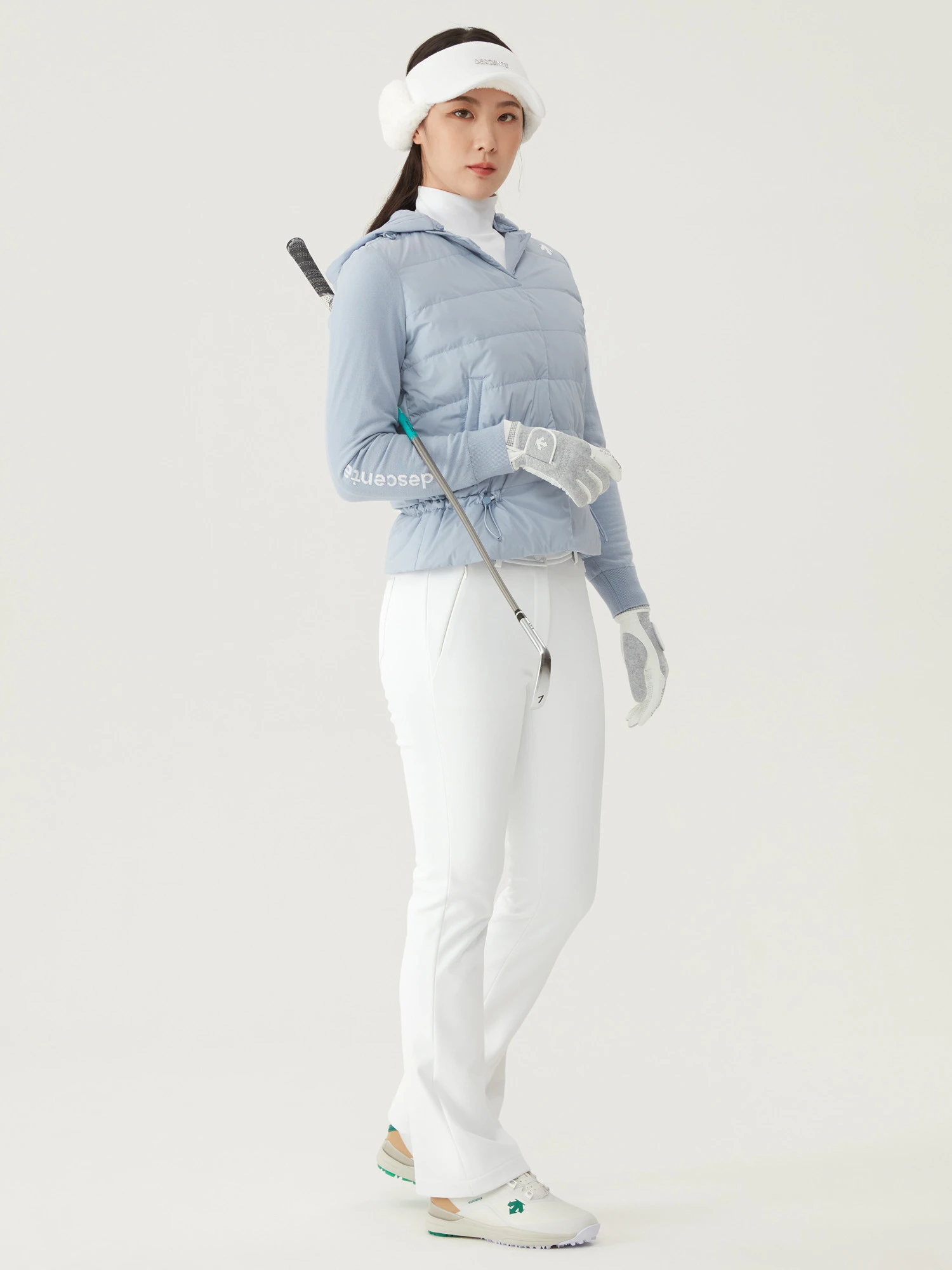 商品【预售商品15天发货】 DESCENTE|高尔夫女性米色粘合喇叭裤展现优雅气质 DO42WFPTO8-IVYG,价格¥1091,第4张图片详细描述