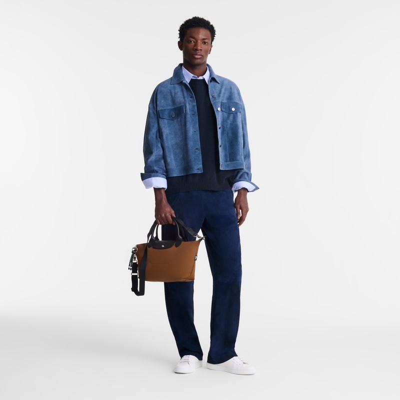商品Longchamp|Longchamp/珑骧 Le Pliage Energy系列女士巧克力棕再生帆布拉链按扣开合小号手提包,价格¥1949,第2张图片详细描述
