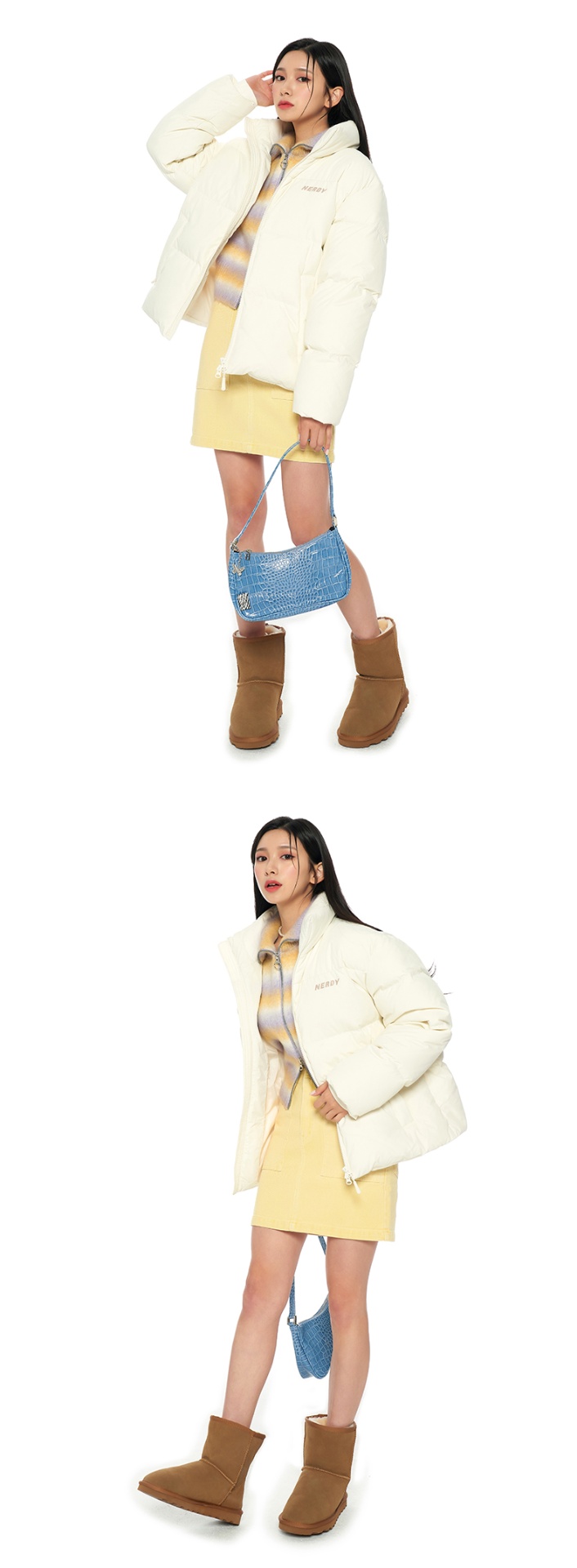 商品NERDY|【享贝家】（国内现货）NERDY 2022冬季新款短款面包服羽绒服宽松休闲情侣同款潮牌外套 男女同款 黑色\奶油色\浅灰色\绿色 PNEW22DJ02 G-LY,价格¥710,第14张图片详细描述