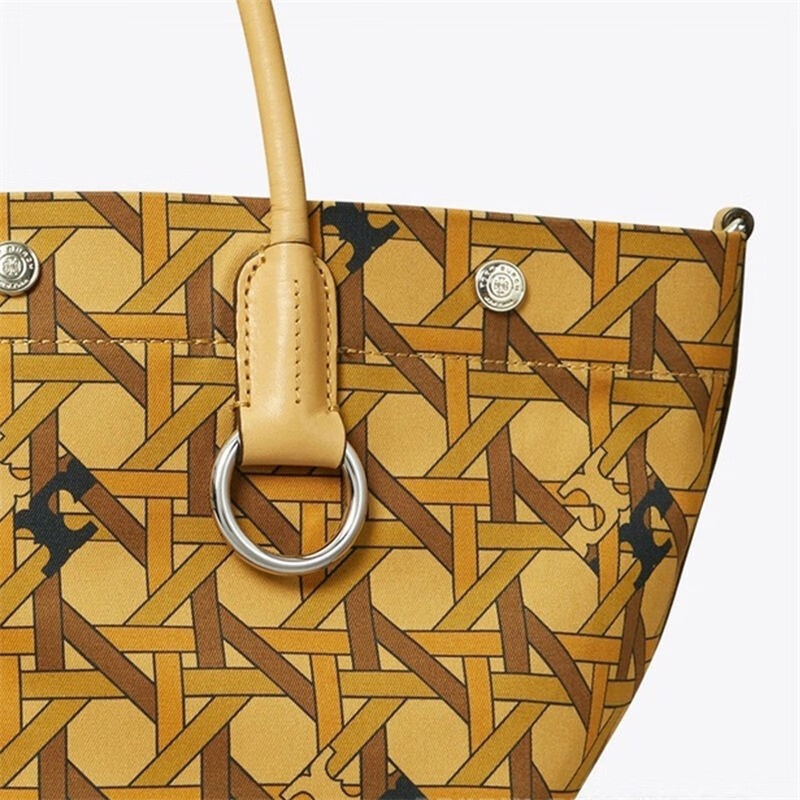 商品[国内直发] Tory Burch|汤丽柏琦TB女包奢侈品19几何图形象牙白帆布配皮小号Tote购物袋单肩斜挎托特包 146547-100,价格¥2362,第13张图片详细描述
