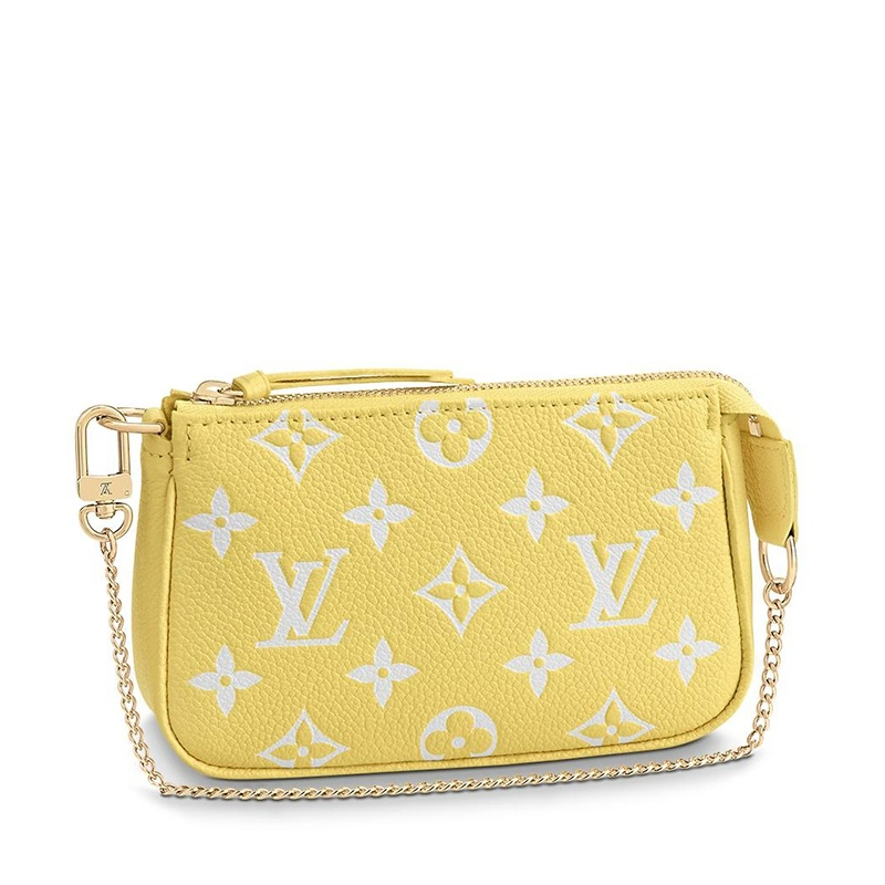 商品Louis Vuitton|预售10天 Louis Vuitton/路易威登 经典款 女士迷你黄色老花印花粒面牛皮革金扣金链拉链开合手拿包M46129,价格¥6075,第2张图片详细描述