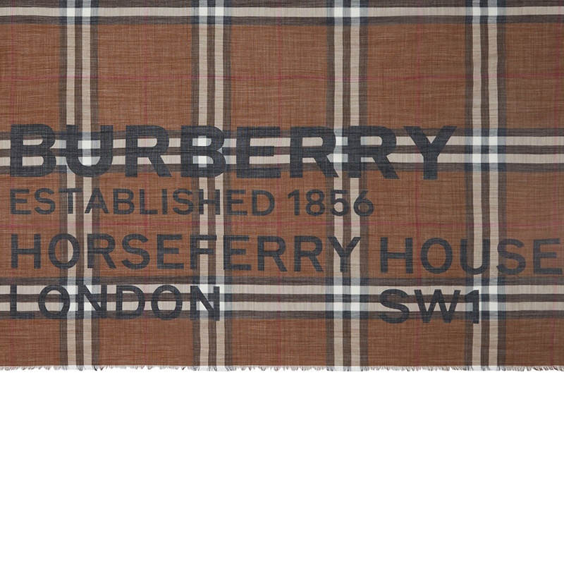 商品Burberry|【包税】BURBERRY/博柏利 22年秋冬新款 Horseferry系列 男女同款深桦木棕色丝毛混纺印花格纹大号方巾80573851,价格¥3293,第3张图片详细描述