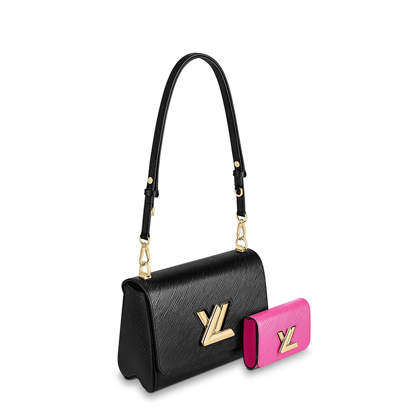 商品Louis Vuitton|【预售十天】Louis Vuitton/路易威登 22春夏新款TWIST系列 女士中号黑色/紫红色水波纹皮革金色旋扣配可拆卸小袋斜跨多功能二合一单肩包M59885,价格¥33367,第3张图片详细描述