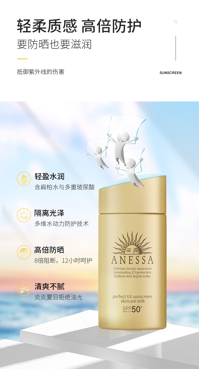 商品ANESSA|安耐晒 防晒 90ml SHISEIDO资生堂金瓶防晒乳防水防汗（香港直邮版本随机发）,价格¥358,第4张图片详细描述