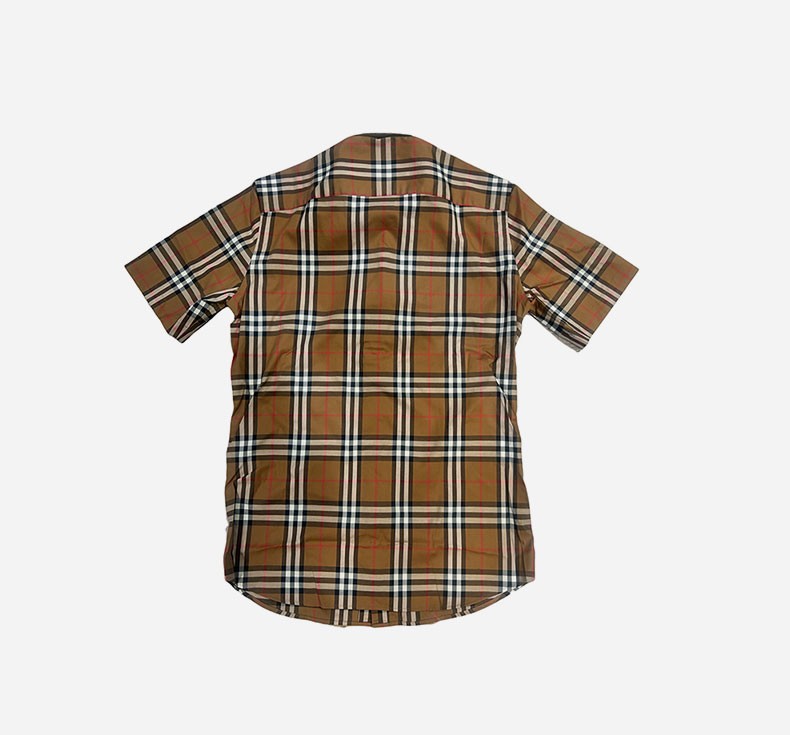 商品Burberry|【现货】博柏丽男士棕色棉格纹休闲单排扣短袖衬衫 80929031,价格¥1778,第4张图片详细描述