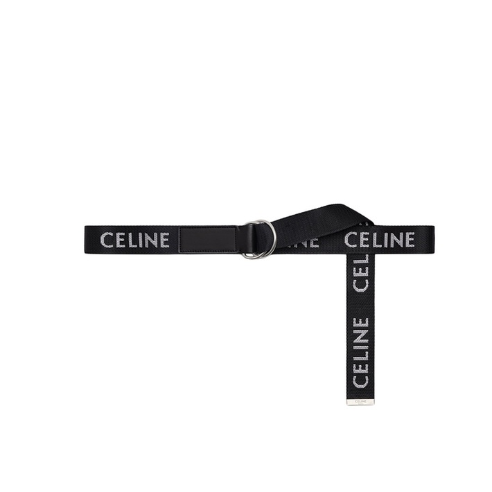 商品Celine|CELINE/赛琳 经典款 男士黑色中号提花织物和牛皮革双环腰带30毫米 ,价格¥2213,第2张图片详细描述