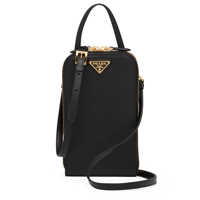 商品Prada|PRADA/普拉达 22新款 女士mini黑色saffiano皮革珐琅徽标配手柄拆卸调节肩带拉链开合单肩斜挎手提包1BP027_NZV_F0002_V_YM1,价格¥10946,第4张图片详细描述
