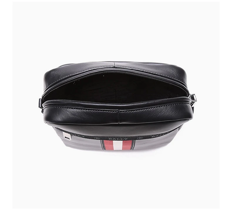 商品Bally|BALLY 男士黑色牛皮单肩斜挎包邮差包黑色红白条纹 6240274,价格¥3704,第8张图片详细描述