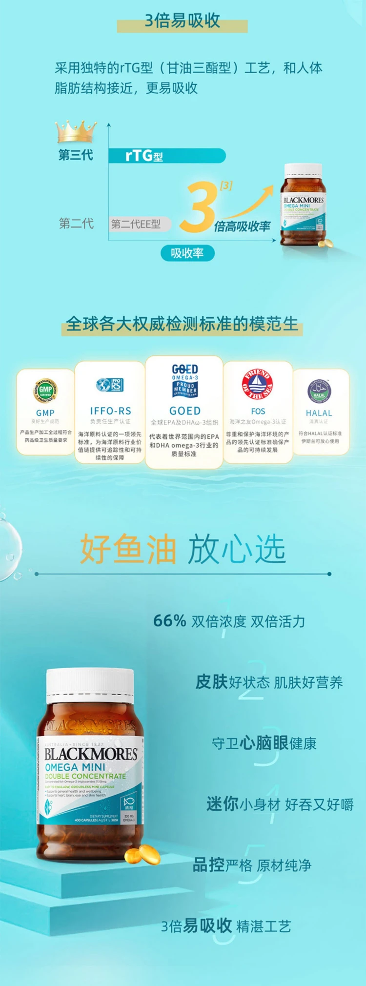 商品[国内直发] Blackmores|澳洲Blackmores 无腥味小粒深海鱼油 400粒,价格¥210,第9张图片详细描述