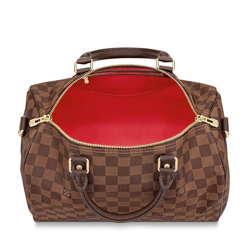 商品Louis Vuitton|【现货】路易威登 经典款SPEEDY 30系列 女士乌木色棋盘格帆布饰皮革滚边金扣配可拆卸肩带拉链开合单肩斜挎手提包N41367,价格¥14144,第5张图片详细描述
