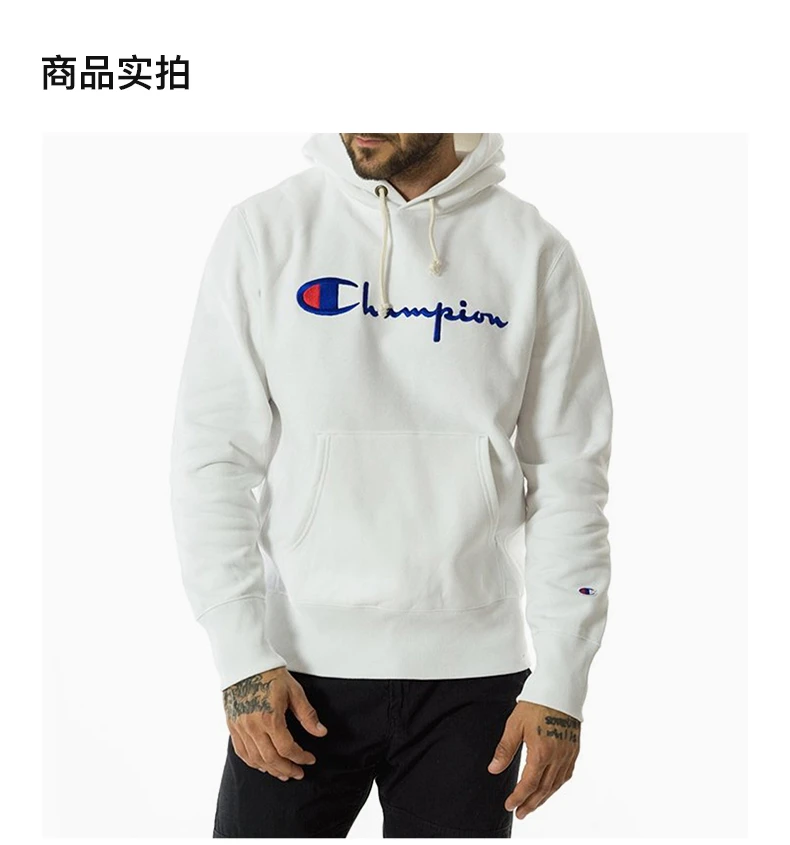 商品CHAMPION|CHAMPION 男士白色棉质连帽卫衣 212574-AMB,价格¥296,第4张图片详细描述