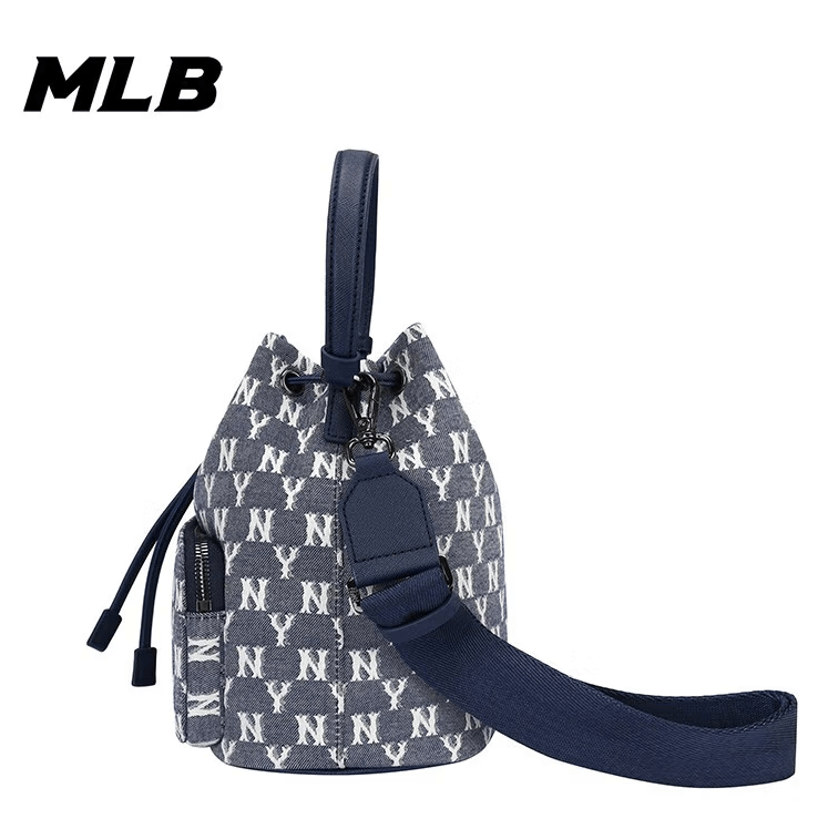 商品MLB|【享贝家】MLB单肩包复古满花系列抽绳斜挎手提包手拎水桶包米色/藏蓝色FREE均码32BG34111,价格¥478,第9张图片详细描述