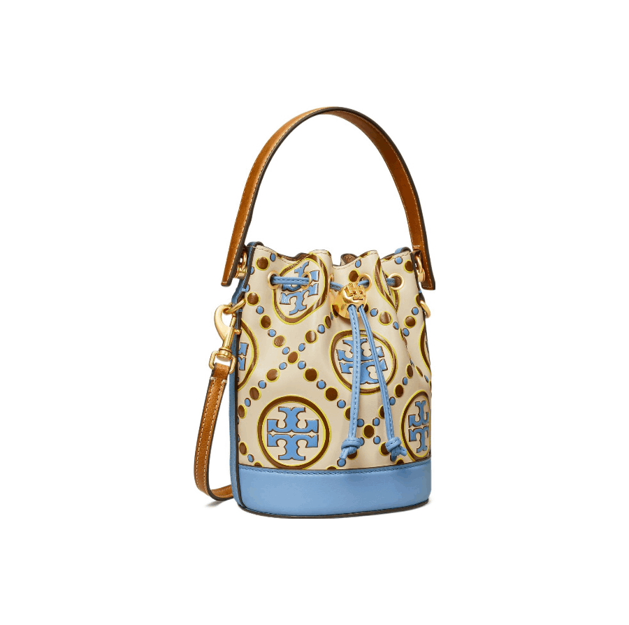 商品[国内直发] Tory Burch|汤丽柏琦TB 女士T Monogram 撞色双T压花抽绳开合水桶包手提斜挎包迷你145527-400,价格¥2479,第3张图片详细描述