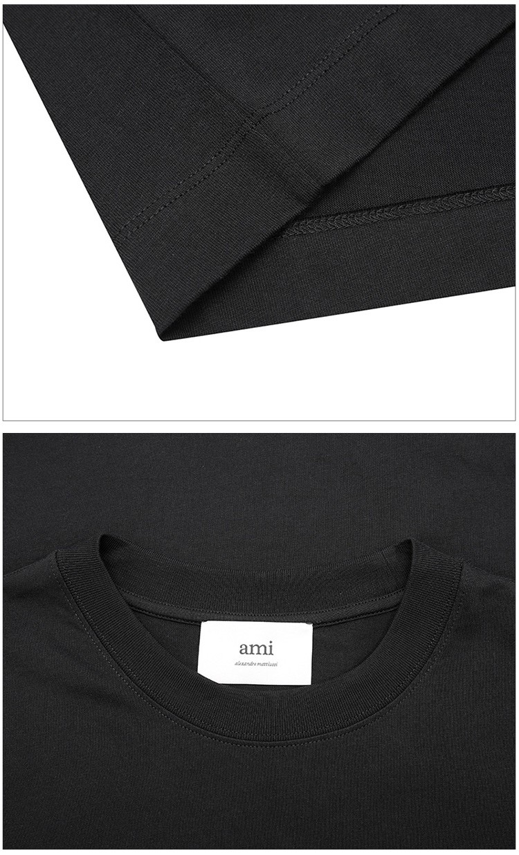 商品[国内直发] AMI|AMIPARIS�爱心刺绣logo圆领套头舒适宽松纯棉长袖T恤 男女同款情侣款 黑色/白色,价格¥1099,第5张图片详细描述