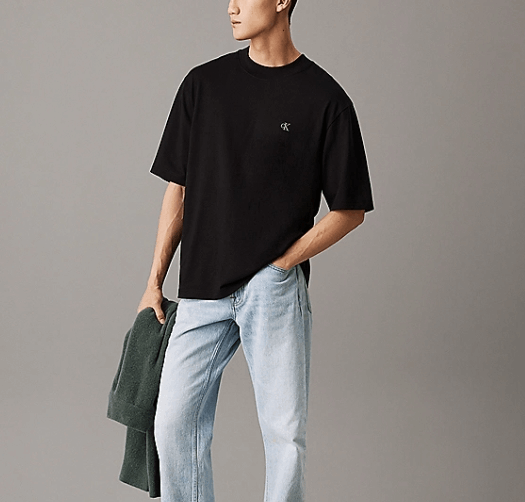 商品Calvin Klein|圆领宽松刺绣短袖T恤 男款 黑色灰白色（香港仓发货）,价格¥357,第4张图片详细描述